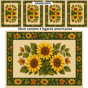 TECIDO SARJA IMPERMEAVEL EXCLUSIVO 100% ALGODÃO - CAMPOS DE GIRASSOL - JOGO AMERICANO - DGGR813879