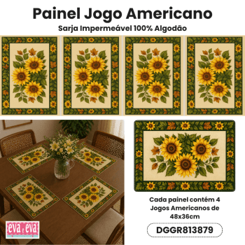 TECIDO SARJA IMPERMEAVEL EXCLUSIVO 100% ALGODÃO - CAMPOS DE GIRASSOL - JOGO AMERICANO - DGGR813879