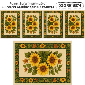Tecido Painel em Sarja Impermeável 100% Algodão | 4 Jogos Americanos | Floral - Campos de Girassol | DGGR915874