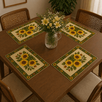 Tecido Painel em Sarja Impermeável 100% Algodão | 4 Jogos Americanos | Floral - Campos de Girassol | DGGR915874
