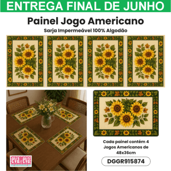 Tecido Painel em Sarja Impermeável 100% Algodão | 4 Jogos Americanos | Floral - Campos de Girassol | DGGR915874 Tecido Painel em Sarja Impermeável 100% Algodão | 4 Jogos Americanos | Floral - Campos de Girassol | DGGR915874