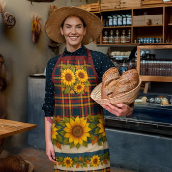 TECIDO SARJA IMPERMEAVEL EXCLUSIVO 100% ALGODÃO - CAMPOS DE GIRASSOL - KIT AVENTAL - DGGR915875