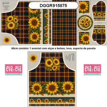 TECIDO SARJA IMPERMEAVEL EXCLUSIVO 100% ALGODÃO - CAMPOS DE GIRASSOL - KIT AVENTAL - DGGR915875