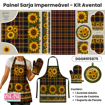 TECIDO SARJA IMPERMEAVEL EXCLUSIVO 100% ALGODÃO - CAMPOS DE GIRASSOL - KIT AVENTAL - DGGR915875