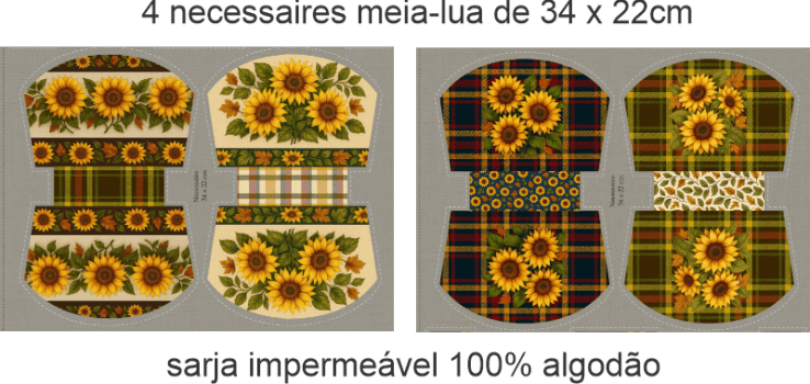 TECIDO SARJA IMPERMEAVEL EXCLUSIVO 100% ALGODÃO - CAMPOS DE GIRASSOL - KIT NECESSAIRE - DGGR813880