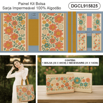 TECIDO SARJA IMPERMEAVEL EXCLUSIVO 100% ALGODÃO-CROCHÊ COLORÉ - BOLSA E NECESSAIRE- DGCL915825