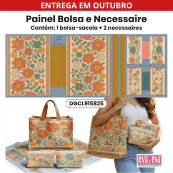 Tecido Sarja Impermeável Painel de Bolsa + 2 Necessaires Croche Floral 3D Costura Criativa DIY - DGCL915825 Tecido Sarja Impermeável Painel de Bolsa + 2 Necessaires Croche Floral 3D Costura Criativa DIY - DGCL915825