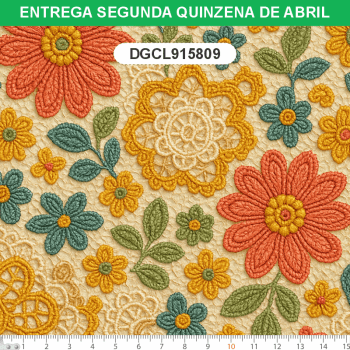 TECIDO SARJA IMPERMEAVEL EXCLUSIVO 100% ALGODÃO - CROCHÊ COLORÉ - FLORAL - DGCL915809
