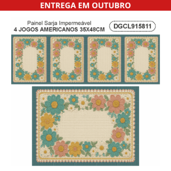 Tecido Sarja Impermeável Painel com 4 Jogos Americanos Mesa Posta Croche Floral 3D Costura Criativa DIY - DGCL915811