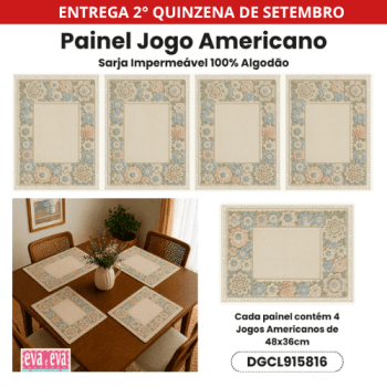 Tecido Painel em Sarja Impermeável 100% Algodão | 4 Jogos Americanos | Floral - Crochê Colorê | DGCL915816 Tecido Painel em Sarja Impermeável 100% Algodão | 4 Jogos Americanos | Floral - Crochê Colorê | DGCL915816