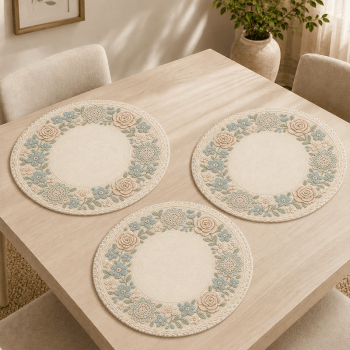 Tecido Painel em Sarja Impermeável 100% Algodão | 3 Capas de Sousplat | Floral - Crochê Colorê | DGCL915817 Tecido Painel em Sarja Impermeável 100% Algodão | 3 Capas de Sousplat | Floral - Crochê Colorê | DGCL915817