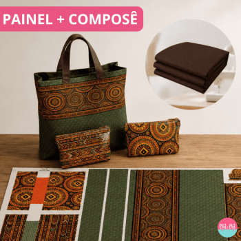 Tecido Sarja Impermeável kit Painel Recorte e Costure Bolsa +2 Necessaires com Tricoline – Mandala Costura Criativa DIY Tecido Sarja Impermeável kit Painel Recorte e Costure Bolsa +2 Necessaires com Tricoline – Mandala Costura Criativa DIY