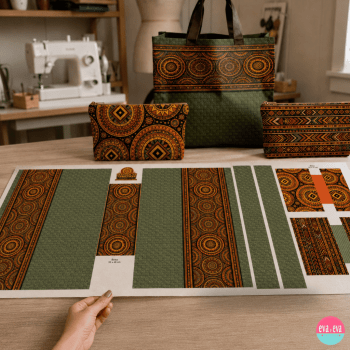 Tecido Sarja Impermeável kit Painel Recorte e Costure Bolsa +2 Necessaires com Tricoline – Mandala Costura Criativa DIY