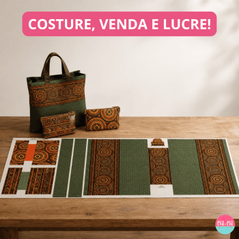 Tecido Sarja Impermeável kit Painel Recorte e Costure Bolsa +2 Necessaires com Tricoline – Mandala Costura Criativa DIY