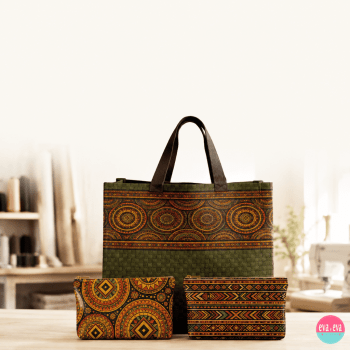 Tecido Sarja Impermeável kit Painel Recorte e Costure Bolsa +2 Necessaires com Tricoline – Mandala Costura Criativa DIY
