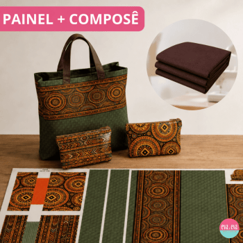 Tecido Sarja Impermeável Painel Recorte e Costure Bolsa + 2 Necessaires com Tricoline KIT-DGMA916516 Tecido Sarja Impermeável Painel Recorte e Costure Bolsa + 2 Necessaires com Tricoline KIT-DGMA916516