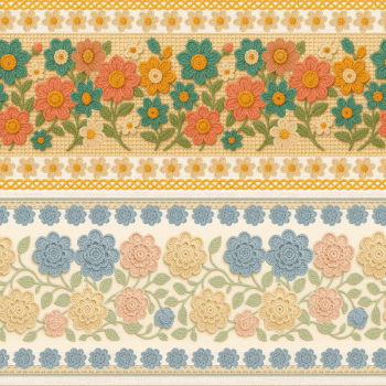 TECIDO TRICOLINE EXCLUSIVO 100% ALGODÃO - CROCHÊ COLORÊ - BARRADO FLORAL - DGCL915826