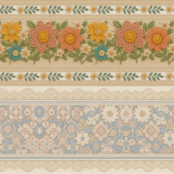 TECIDO TRICOLINE EXCLUSIVO 100% ALGODÃO - CROCHÊ COLORÊ - BARRADO FLORAL - DGCL915826