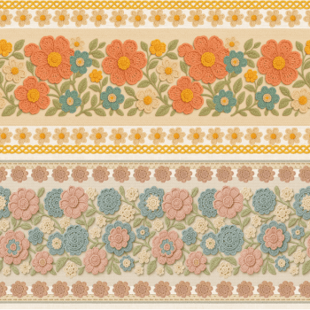 TECIDO TRICOLINE EXCLUSIVO 100% ALGODÃO - CROCHÊ COLORÊ - BARRADO FLORAL - DGCL915826