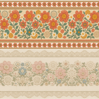 TECIDO TRICOLINE EXCLUSIVO 100% ALGODÃO - CROCHÊ COLORÊ - BARRADO FLORAL - DGCL915826