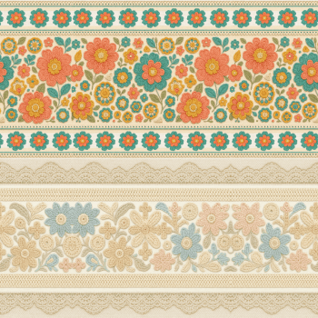 TECIDO TRICOLINE EXCLUSIVO 100% ALGODÃO - CROCHÊ COLORÊ - BARRADO FLORAL - DGCL915826