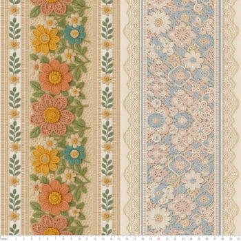 TECIDO TRICOLINE EXCLUSIVO 100% ALGODÃO - CROCHÊ COLORÊ - BARRADO FLORAL - DGCL915826