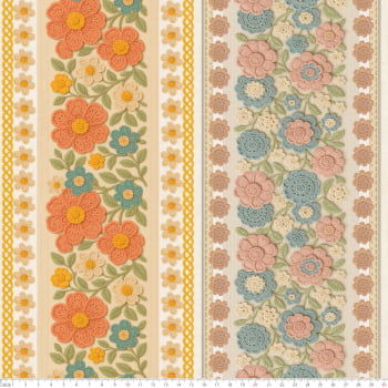 TECIDO TRICOLINE EXCLUSIVO 100% ALGODÃO - CROCHÊ COLORÊ - BARRADO FLORAL - DGCL915826