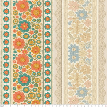 TECIDO TRICOLINE EXCLUSIVO 100% ALGODÃO - CROCHÊ COLORÊ - BARRADO FLORAL - DGCL915826