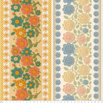 TECIDO TRICOLINE EXCLUSIVO 100% ALGODÃO - CROCHÊ COLORÊ - BARRADO FLORAL - DGCL915826