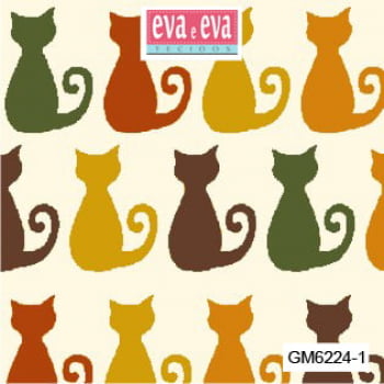 Tecido tricoline estampada da Eva e Eva - coleção Gatinho Miau - GM6224-1