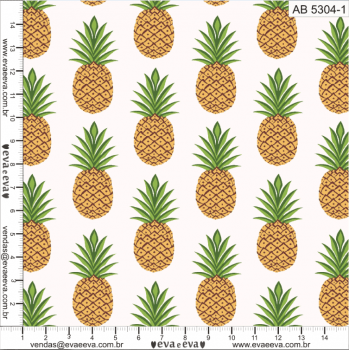 Tecido tricoline estampada de Fruta da Eva e Eva - coleção Abacaxi - AB5304-1 - Largura 1,40 / 1,50