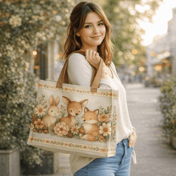 TECIDO SARJA IMPERMEAVEL EXCLUSIVO 100% ALGODÃO- FLORESTA ENCANTADA- BOLSA E NECESSAIRE -DGFE915838