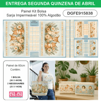 TECIDO SARJA IMPERMEAVEL EXCLUSIVO 100% ALGODÃO- FLORESTA ENCANTADA- BOLSA E NECESSAIRE -DGFE915838