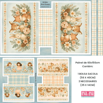 TECIDO SARJA IMPERMEAVEL EXCLUSIVO 100% ALGODÃO- FLORESTA ENCANTADA- BOLSA E NECESSAIRE -DGFE915838