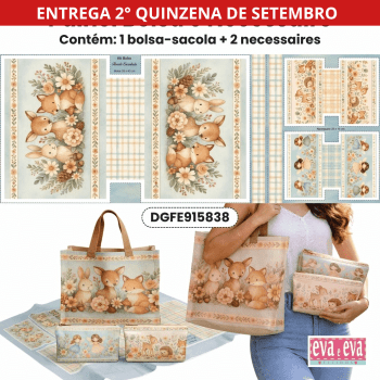 Tecido Sarja Impermeável Painel de Bolsa + 2 Necessaires Infantil Floral Costura Criativa DIY - DGFE915838 Tecido Sarja Impermeável Painel de Bolsa + 2 Necessaires Infantil Floral Costura Criativa DIY - DGFE915838