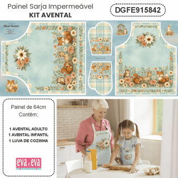 TECIDO SARJA IMPERMEAVEL EXCLUSIVO 100% ALGODÃO - FLORESTA ENCANTADA - KIT AVENTAL - DGFE915842