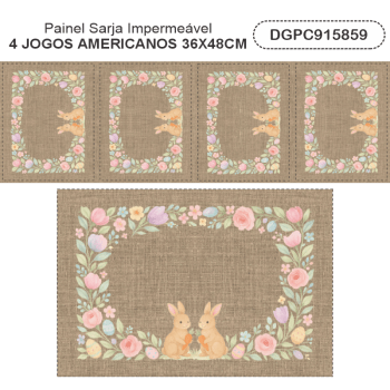 TECIDO SARJA IMPERMEAVEL EXCLUSIVO 100% ALGODÃO- PÁSCOA DOS COELHINHOS - JOGO AMERICANO -DGPC915859