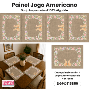 TECIDO SARJA IMPERMEAVEL EXCLUSIVO 100% ALGODÃO- PÁSCOA DOS COELHINHOS - JOGO AMERICANO -DGPC915859