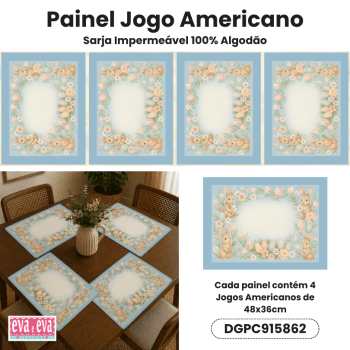 TECIDO SARJA IMPERMEAVEL EXCLUSIVO 100% ALGODÃO- PÁSCOA DOS COELHINHOS - JOGO AMERICANO -DGPC915862