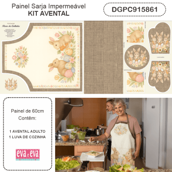 TECIDO SARJA IMPERMEAVEL EXCLUSIVO 100% ALGODÃO - PÁSCOA DOS COELHINHOS - KIT AVENTAL - DGPC915861