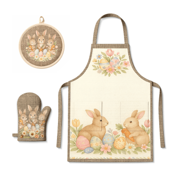 TECIDO SARJA IMPERMEAVEL EXCLUSIVO 100% ALGODÃO - PÁSCOA DOS COELHINHOS - KIT AVENTAL - DGPC915861