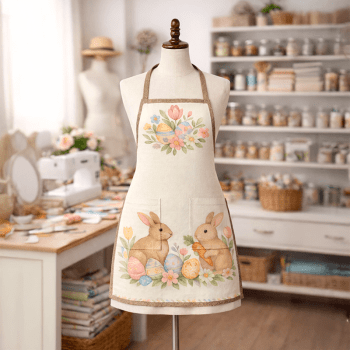 TECIDO SARJA IMPERMEAVEL EXCLUSIVO 100% ALGODÃO - PÁSCOA DOS COELHINHOS - KIT AVENTAL - DGPC915861