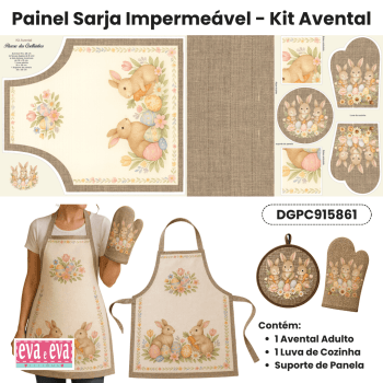 TECIDO SARJA IMPERMEAVEL EXCLUSIVO 100% ALGODÃO - PÁSCOA DOS COELHINHOS - KIT AVENTAL - DGPC915861