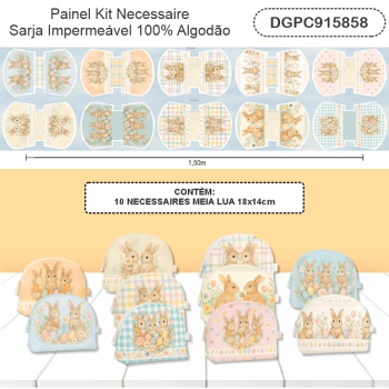 TECIDO SARJA IMPERMEAVEL EXCLUSIVO 100% ALGODÃO- PÁSCOA DOS COELHINHOS - KIT NECESSAIRE -DGPC915858
