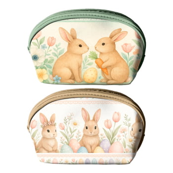 TECIDO SARJA IMPERMEAVEL EXCLUSIVO 100% ALGODÃO- PÁSCOA DOS COELHINHOS - KIT NECESSAIRE -DGPC915858