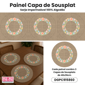 TECIDO SARJA IMPERMEAVEL EXCLUSIVO 100% ALGODÃO - PÁSCOA DOS COELHINHOS - SOUSPLAT - DGPC915860
