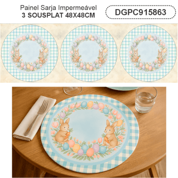 TECIDO SARJA IMPERMEAVEL EXCLUSIVO 100% ALGODÃO - PÁSCOA DOS COELHINHOS - SOUSPLAT - DGPC915863