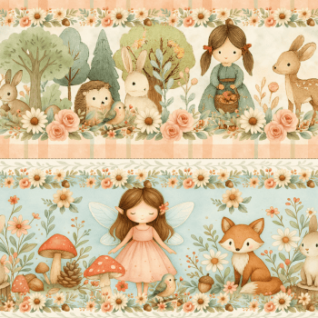 TECIDO TRICOLINE EXCLUSIVO 100% ALGODÃO - FLORESTA ENCANTADA - BARRADO INFANTIL - DGFE915833