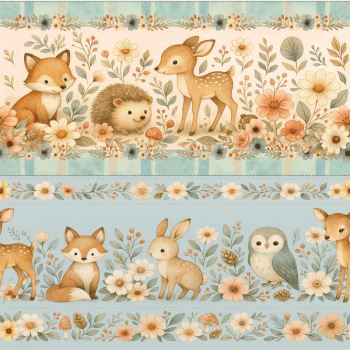 TECIDO TRICOLINE EXCLUSIVO 100% ALGODÃO - FLORESTA ENCANTADA - BARRADO INFANTIL - DGFE915833