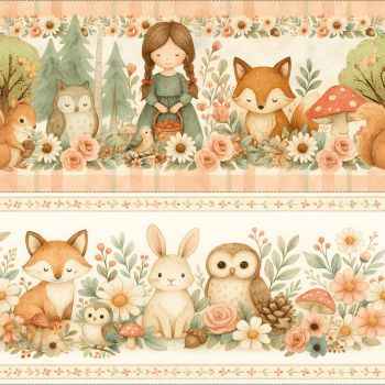 TECIDO TRICOLINE EXCLUSIVO 100% ALGODÃO - FLORESTA ENCANTADA - BARRADO INFANTIL - DGFE915833